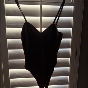 Say What? Dark Brown Ribbed Spaghetti-Strap Bodysuit